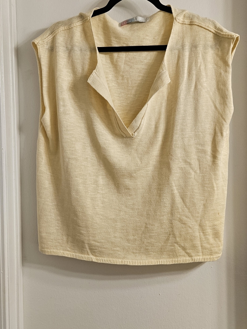 Free People Beach Sleeveless V-Neck Knit Top - Pale Yellow. Size XS